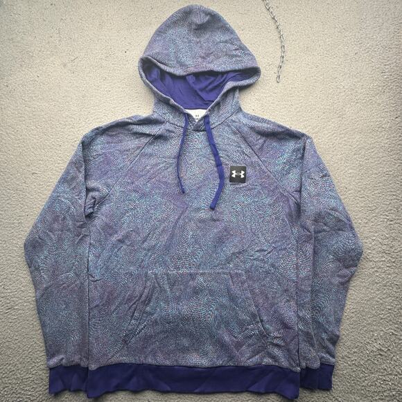 Under Armour Rival Fleece Printed Hoodie Sweatshirt Mens Large Purple Drawstring - Picture 1 of 11
